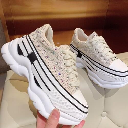 Rhinestone Dad Shoes Womens Ins Trendy Super Hot Online Popular 2021spring New Thick Bottom Height Increasing Sports Leisure