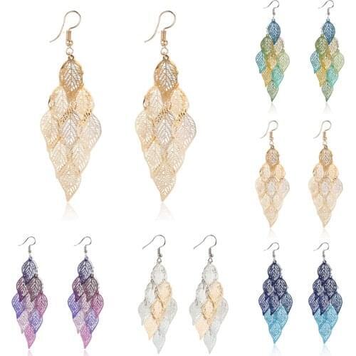 New Fashion Luxury Boho Vintage Leaves Hollow Out Long Tassels Drop Earring Leaf Dangle Earrings Women Jewelry Accessories