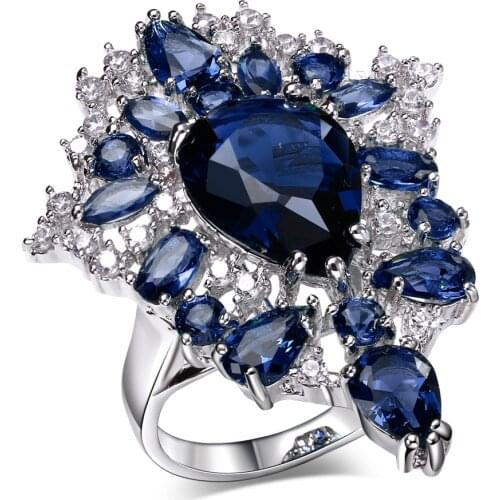 Brand New Flower design Zircon Wedding Pattern design 5 Color Women Big Crystal Rings Fashion Trendy jewelry ring