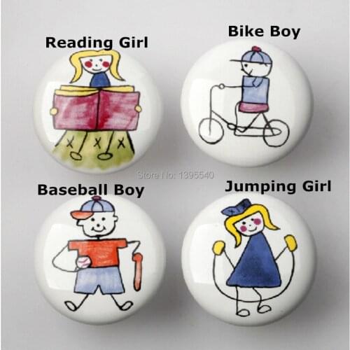 New 10pcs Cute Cartoon Ceramic Cabinet Knobs Sports Kids Wardrobe Handles Child Furniture Bedroom Dresser Drawers Pulls