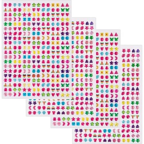 1000+Glitter Sparkle 4 Sheets Stickers 3D Gems Crystal Princess Makeup Toys Nail Ear Ring Art Craft Stickers Gift