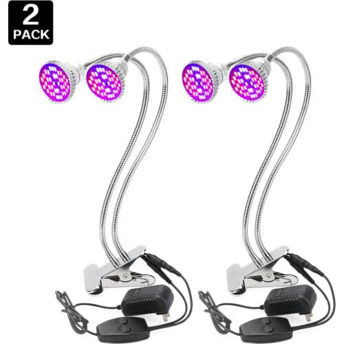 2pcs/Lot) Dual Head Led Grow Light with Holder Clip Adjustable Indoor Garden Potted Flower Hydroponics Table Plant Growing Lamp