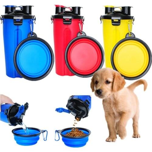 2 in 1 Pet Dog Food Water Bottle Container Portable Pet Drinking Bottle Foldable Feedr Dish Bowl For Dog Outdoor Travel Feeding