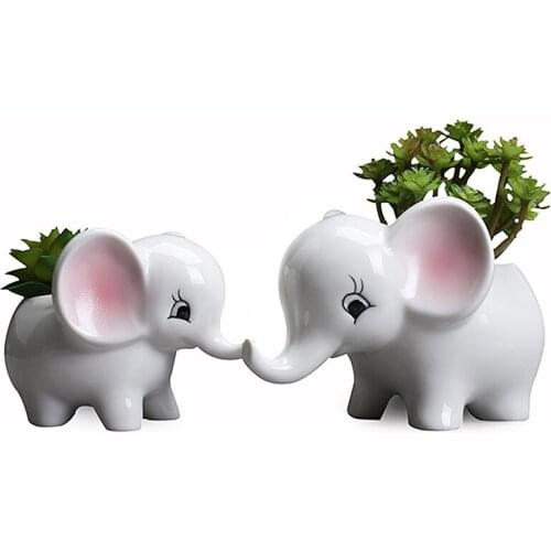 2019 Cute Cartoon ceramics Flowerpot Kawaii Elephant Garden Flowerpot Succulent Plants Jardin Bonsai Desk Pastoral Flower Pot