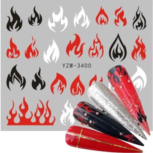 2021 New Designs Fire Flame Nail Stickers 3D Watermark Flames Nail Art Foil Water Transfer Sticker Decal Decorations