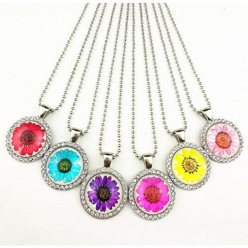 24pcs Spring style Colorful chrysanthemum, Daisy Necklace for women girl party gift Pendant wholesale