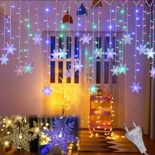 3.5M New Christmas Curtain Snowflake Decoration LED String Lights 2020 Flashing Lighting Curtain Light Waterproof outdoor Party