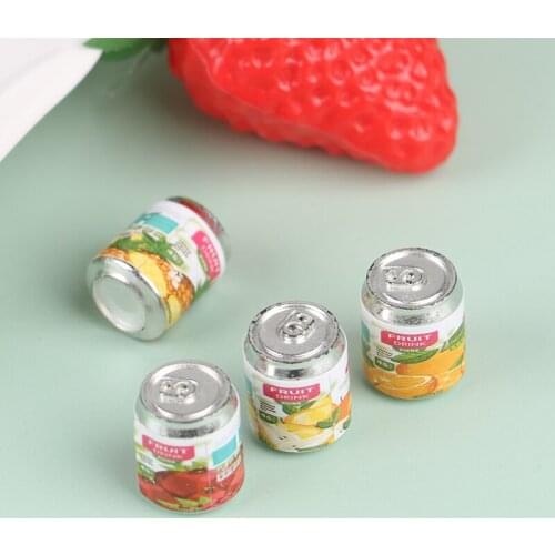 4PCS 1/6 Miniature Dollhous Juice Fruit Beverage Can Food for Doll Pretend Play Kitchen Drinks Set Toy