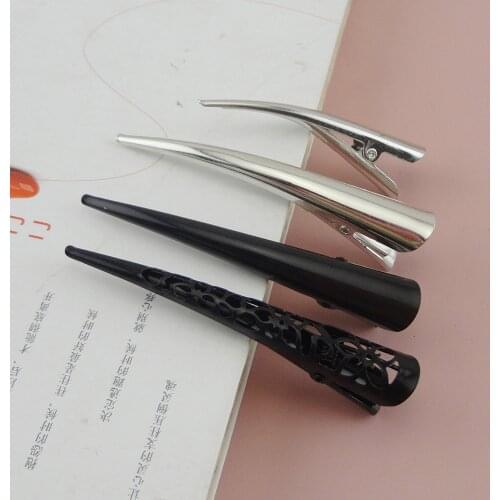 4PCS 6.0cm 8.0cm Black Silver plain metal beak clips for womens girls filigree flower salon hairpins for hairdressing