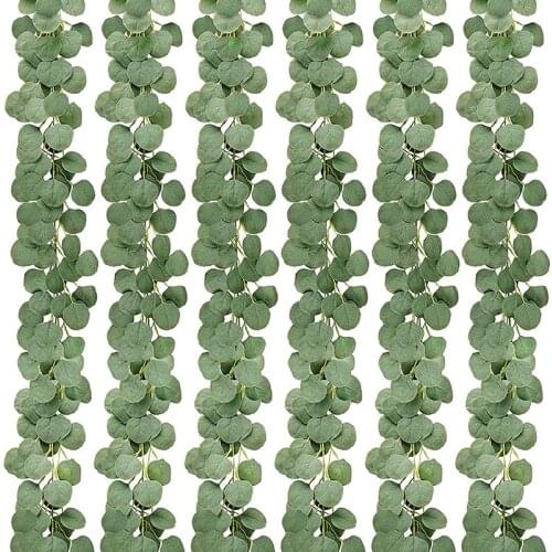 6Pcs 35.4Ft Artificial Eucalyptus Garland Faux Silk Silver Dollar Eucalyptus Greenery Leaves Vines for Wedding Home