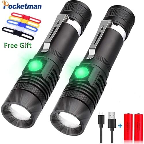 8000 Lumens Super Bright Pocket-Sized T6 LED Torch with Clip, Water Resistant, 4 Modes for Camping Hiking Emergency Rechargeable