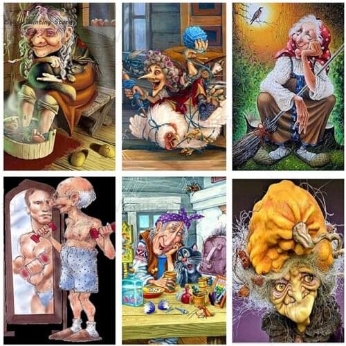 5D DIY Diamond Painting Kit Cartoon Old Grandpa and Grandma Portrait Full Square Round Diamond Embroidery Mosaic Cross Stitch