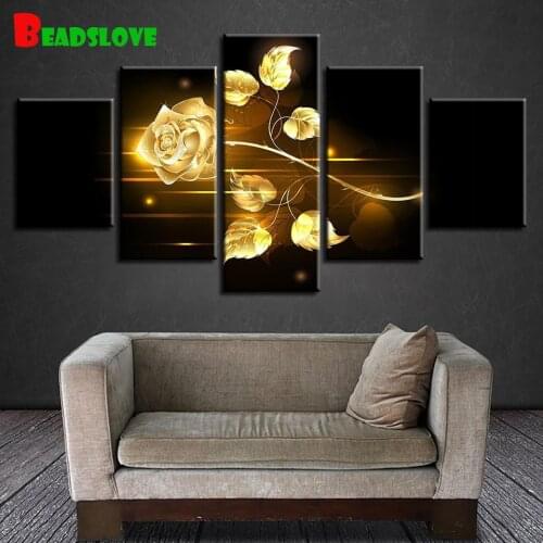 Diamond Painting 5d 5 Pieces Golden Rose Landscape Multi Panel Paintings mosaic diamond Embroidery sale Home Decor full B19