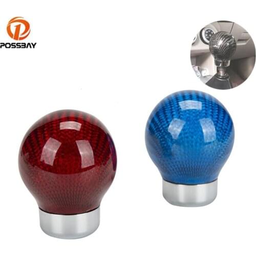 POSSBAY Car Universal 5/6 Speed Manual Carbon Fiber Gear Stick Shift Knob Red/Blue Bulb Type Car Handle Brake Cover Car-styling