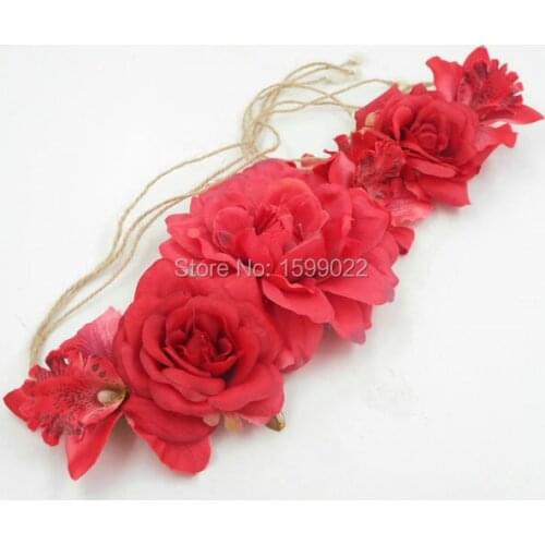 Big Christmas Red Flower Crown Tropical Headband Music Festival Rave Headpiece Carnival Headdress Women Photography Accessories