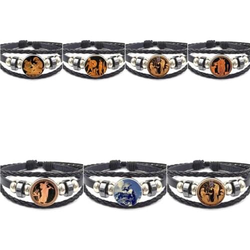 EJ Glaze For ValentineS Day Gift Antique Greece Famous Brand Jewelry With Glass Cabochon Black Leather Bracelet Bangle