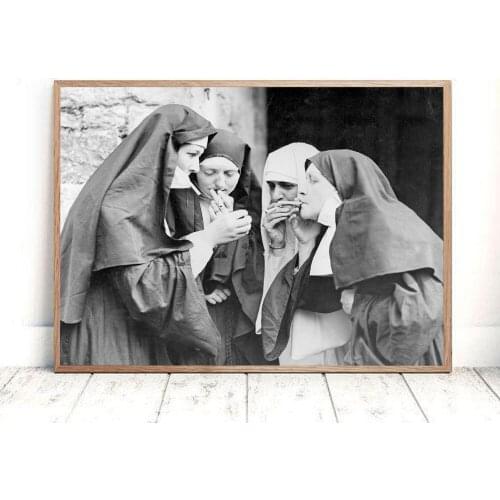 Nuns Smoking Black and White Full Square&Round Diamond Painting Diamond Embroidery Diamond Mosaic Cross Stitch Kits Home Decor