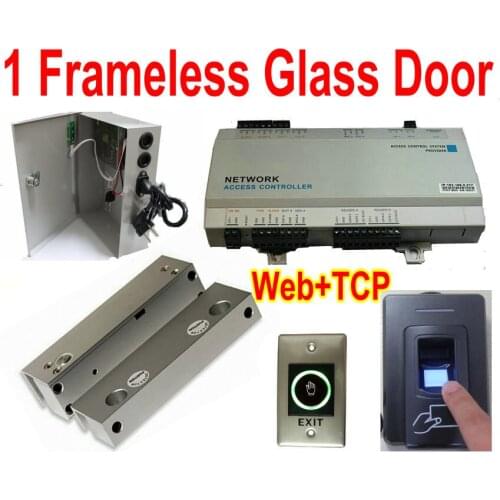 1 Glass Door Frameless Bolt Lock kit Web Controller+1 New Metal Case BioFingerprint reader+1 Glass Electro bolt lock+PC software