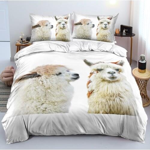 White Alpaca Duvet cover set Quilt/Comforter case Pillowcase 220x230 King Bed Linens Queen Double Full size Animal Bedding sets