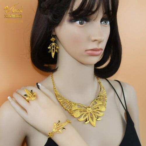 Oriental Wedding Bridal Fashion Dubai Gold Plated Jewelry Sets Nigerian Beads Necklace For Women African Wholesale Set Jewelery
