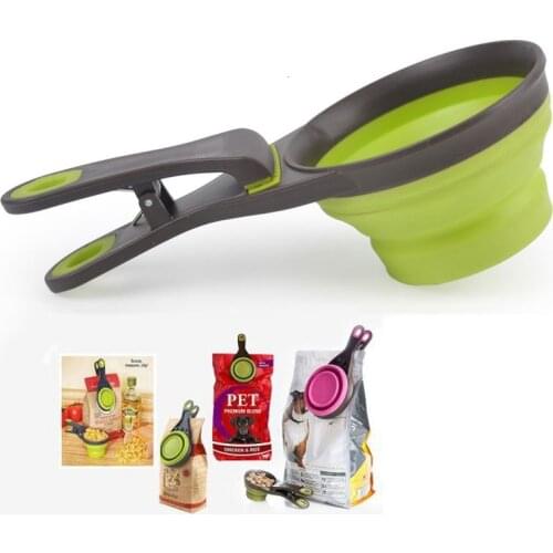 Dogs Feed Storage Tool Multifunctional Folding Silicone Dog Bowl Feeder Portable Pet Food Container Measuring Cup Spoon