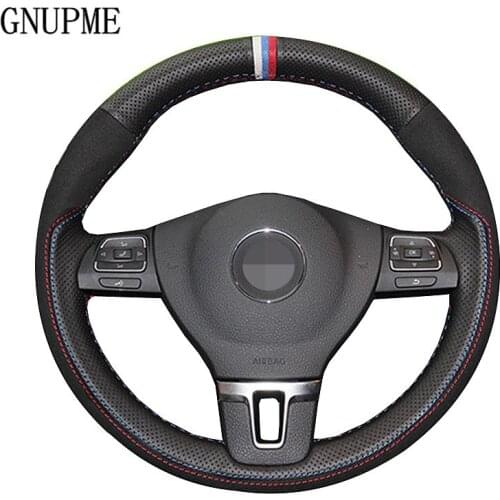 GNUPME Black Genuine Leather Car Steering Wheel Cover for Volkswagen Tiguan Lavida Passat Magotan Sagitar Bora Jetta Polo