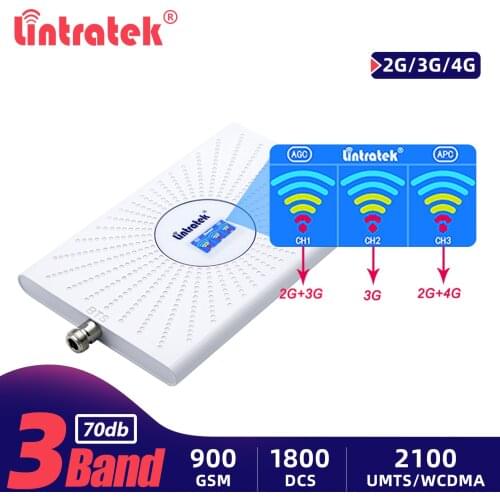 Lintratek 2G 3G 4G Signal Repeater GSM 900 2100 1800 Cellular Mobile Booster Tri Band UMTS WCDMA DCS LTE ALC 75db AGC Amplifier