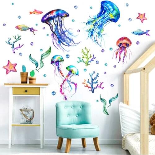Cartoon Underwater World Animal Door Sticker Removable Wallpaper Self Adhesive Wall Stickers For Kids Room Decor Living Room