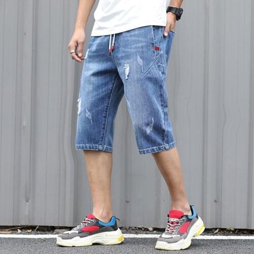 HCXY brand Mens cropped denim trousers youth denim shorts for men beach summer cropped breeches slim elastic jean short male