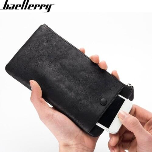 Baellerry New Long Soft Leather Male Clutch Bag Fashion Large Capacity Men Wallet Solid Color Thin Purse Multi-card Coin Pocket