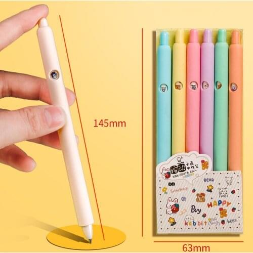 6pcs Cute Animal Gel Pen Set Click Type Retro&Black Color Ink 0.5mm Ballpoint Pens for Writing School E6224
