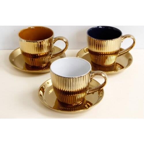 Nordic simple ceramic coffee cup set gold plated coffee cup household cup milk cup tea cup