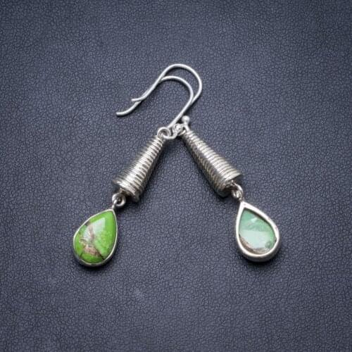 Natural Two Tones Turquoise Handmade Unique 925 Sterling Silver Earrings 2" Y2213