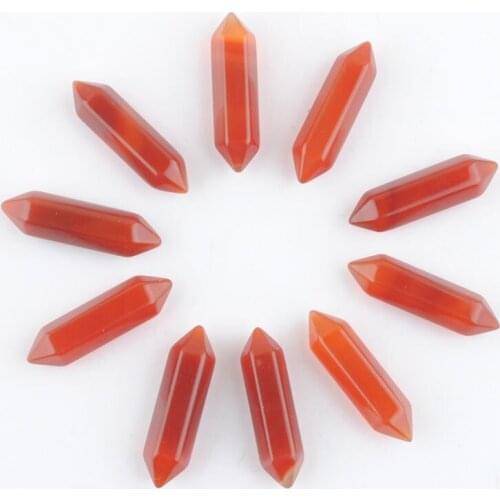 Wholesale 10Pcs 30x8mm Red Agates Hexagonal Pillar Pointed Reiki Chakra Natural Stone No Hole Pendant Beads Jewelry TU3388