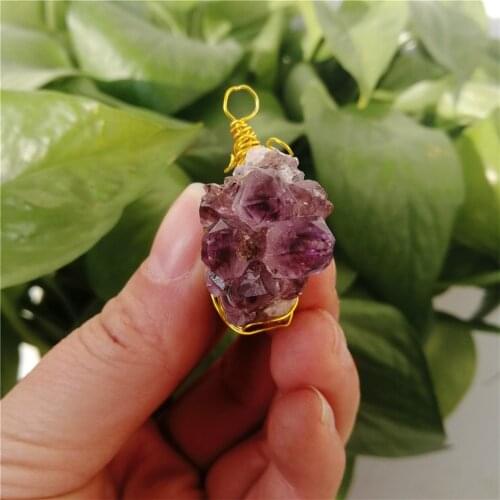 Natural crystal Necklace Raw1pcs Amethyst Quartz Purple Crystal Cluster pendant Healing Stones Specimen Home Decoration Crafts