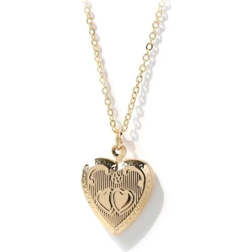 20pcs/Lot Double Heart Photo Frame Pendant Necklace Locket Necklaces Can Open Women Men Keepsake Gift Wholesale