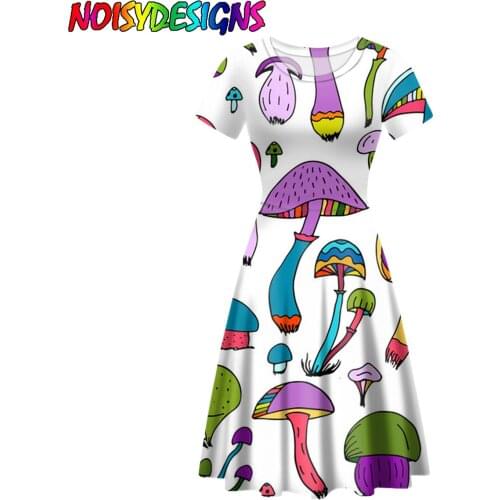 NOISYDESIGNS Colorful Mushrooms Print Women Dress Short Sleeve Womens Dresses Personality Ladies Dreeses Vestidos De Mujer