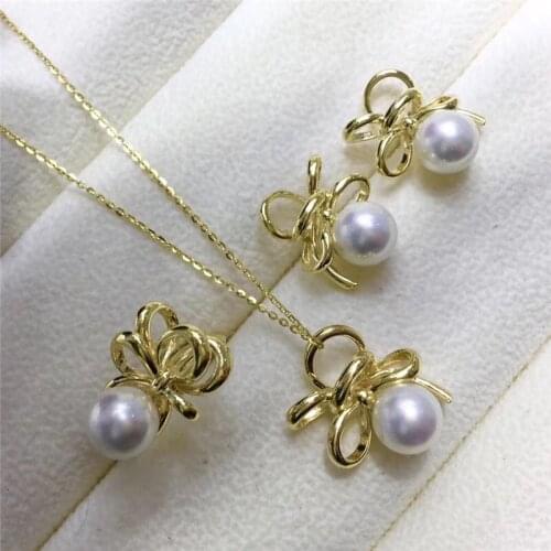 Bow Pendant Earrings Ring Set Mountings Findings Settings Jewelry Set Parts Fittings Charm Accessories for Lady Girls Female