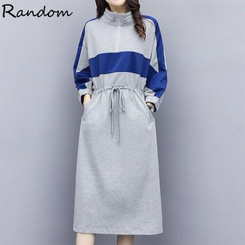 Plus Size Casual Hoodie Cotton Sport Dress 2021 Stand-up Collar Long Sleeve Loose Fashion Women High Waist Dresses With Pocket