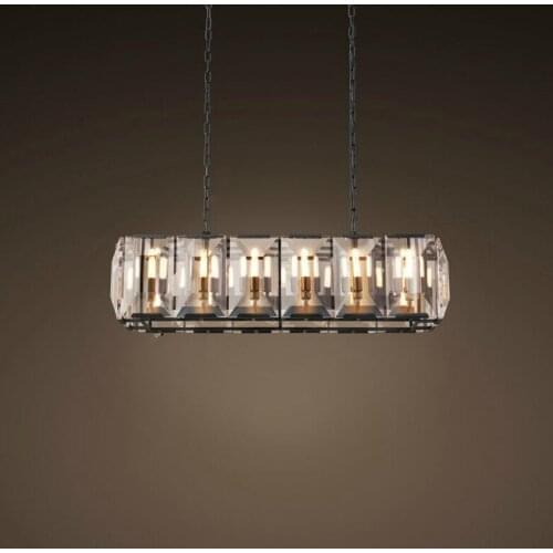 Retro American Crystal Pendant Light Black Iron For Dining Room Restaurant Bedroom Study Room Living Room LED E14 bulbs