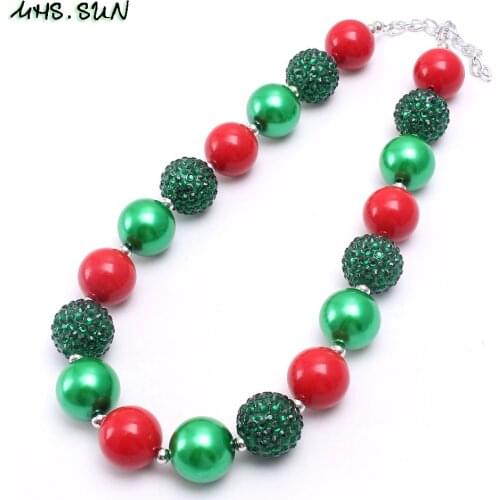 MHS.SUN Christmas Jewelry Set Chunky Beads Necklace For Child Girls Green/Red Beads Bracelets Necklace Set Kids Party Gifts