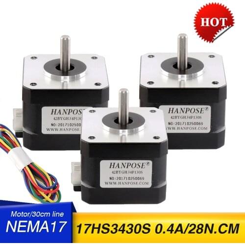 3PCS Free Shipping Nema17 Stepper Motor 17HS3430S 0.4A 28N.CM 42x34mm 42BYGH Series motor for CNC XYZ 3D Printer