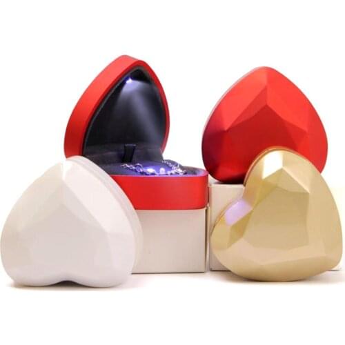 Heart LED Light Engagement Ring Bracelet Holder Jewelry Display Box Storage Case Stud Earrings Jewelry Organizer Storage Gift