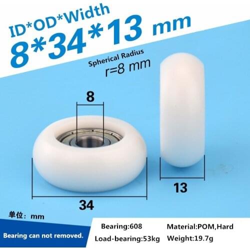 5pcs 8*34*13mm European Standard 3030 Pulley Aluminum Profile Track Rolling Pulley Arc Ball Plastic Bearing Pulley