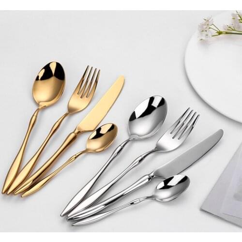 4Pcs Stainless Steel Cutlery Silver Luxury Set Dinnerware Tableware Silverware Sets Kitchen Dinner Knife And Fork Drop