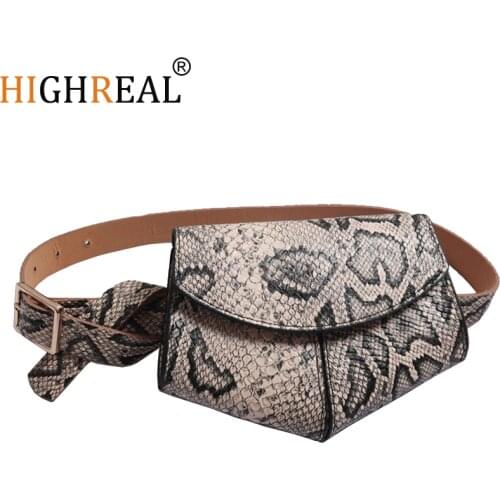 HIGHREAL Fashion Serpentine Alligator Waist Pack Bags Women Small Belt Bag Phone Brands PU Fanny Packs Bolosa Ladies Chest Bags