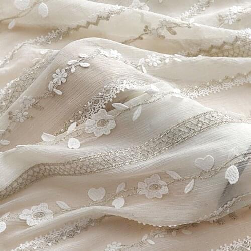 High quality Chiffon fabric Three dimensional embroidery with gold thread tissu dress cheongsam handmade DIY fabrics