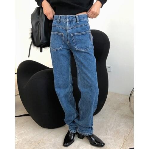 Woman cotton straight blue inside out jeans