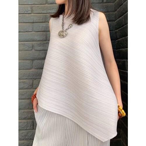 Miyake Pleats 2020 summer cool breathable loose irregular sleeveless Vest shirt outfits Korean aesthetic trendy Fashion clothes