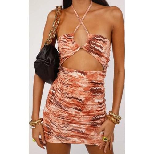 Sexy Tie Dye Hollow Out Slim Women Dress Straped Layer Bodycon Backless Female Dresses Lace Up Summer Dress Vestidos 2021